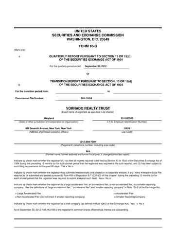 Miniature Vornado Realty Trust
 10-Q Rapport trimestriel 2012 