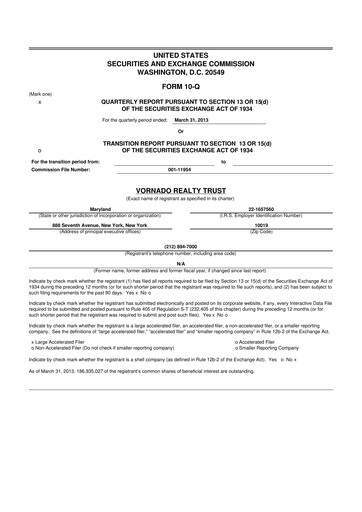 Miniature Vornado Realty Trust
 10-Q Rapport trimestriel 2013 