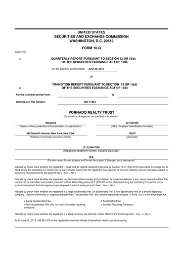 Miniature Vornado Realty Trust
 10-Q Rapport trimestriel 2013 