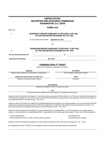 Miniature Vornado Realty Trust
 10-Q Rapport trimestriel 2013 