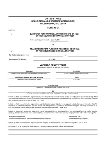 Miniature Vornado Realty Trust
 10-Q Rapport trimestriel 2014 