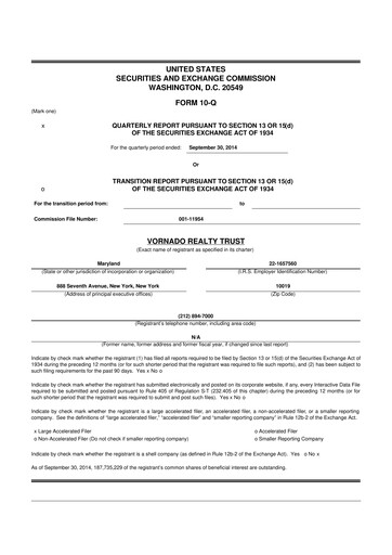 Miniature Vornado Realty Trust
 10-Q Rapport trimestriel 2014 