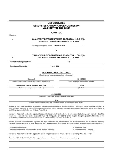 Miniature Vornado Realty Trust
 10-Q Rapport trimestriel 2015 