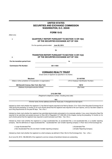 Miniature Vornado Realty Trust
 10-Q Rapport trimestriel 2015 