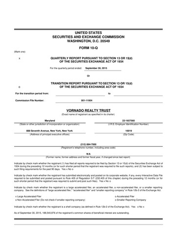 Miniature Vornado Realty Trust
 10-Q Rapport trimestriel 2015 