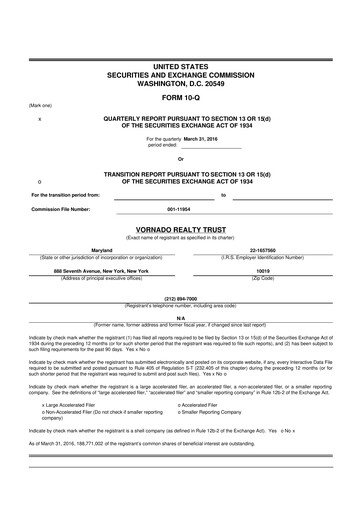 Miniature Vornado Realty Trust
 10-Q Rapport trimestriel 2016 