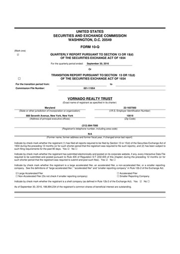 Miniature Vornado Realty Trust
 10-Q Rapport trimestriel 2016 