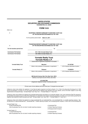 Miniature Vornado Realty Trust
 10-Q Rapport trimestriel  