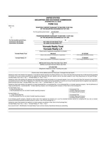 Miniature Vornado Realty Trust
 10-Q Rapport trimestriel  