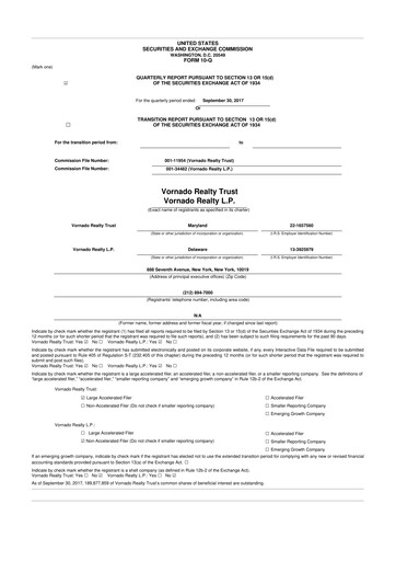 Miniature Vornado Realty Trust
 10-Q Rapport trimestriel  