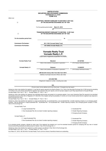 Miniature Vornado Realty Trust
 10-Q Rapport trimestriel  