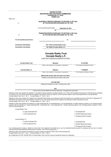 Miniature Vornado Realty Trust
 10-Q Rapport trimestriel  