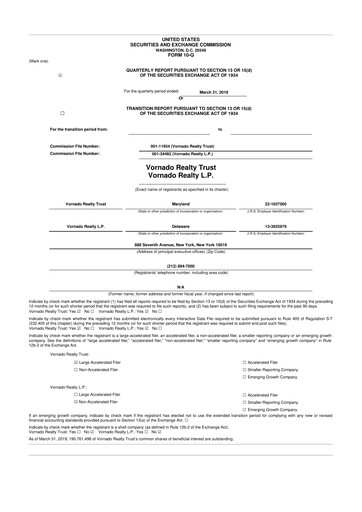 Miniature Vornado Realty Trust
 10-Q Rapport trimestriel  