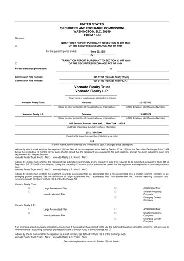Miniature Vornado Realty Trust
 10-Q Rapport trimestriel  