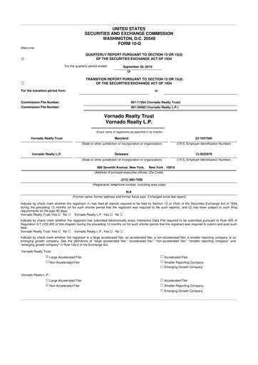 Miniature Vornado Realty Trust
 10-Q Rapport trimestriel  