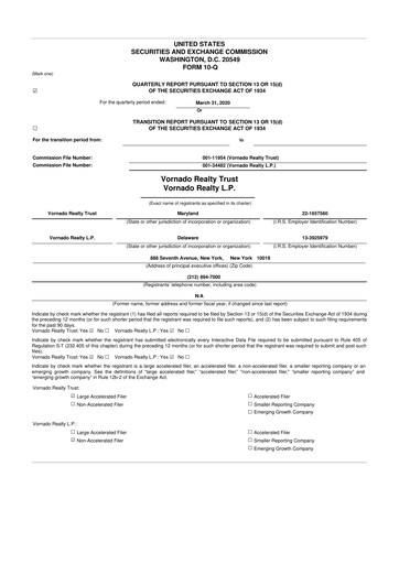 Miniature Vornado Realty Trust
 10-Q Rapport trimestriel  