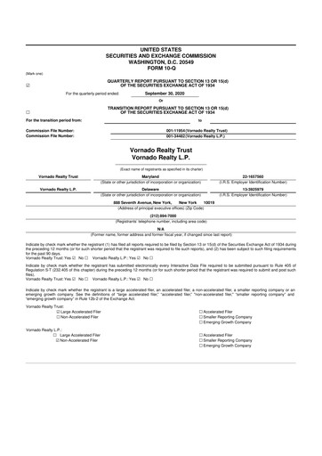 Miniature Vornado Realty Trust
 10-Q Rapport trimestriel  