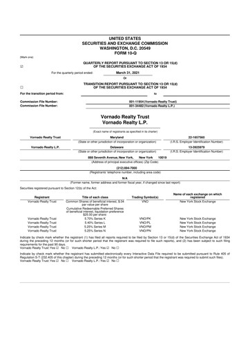 Miniature Vornado Realty Trust
 10-Q Rapport trimestriel  