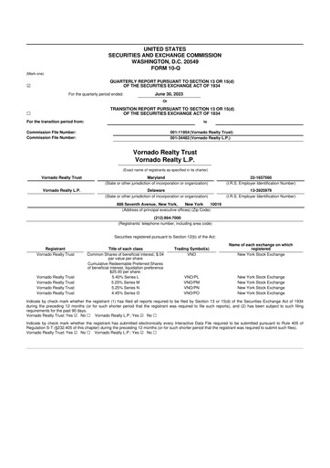 Miniature Vornado Realty Trust
 10-Q Rapport trimestriel  