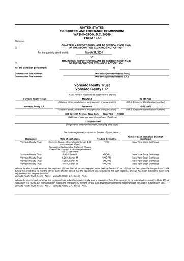 Miniature Vornado Realty Trust
 10-Q Rapport trimestriel  