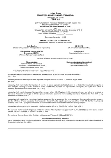 Miniature Tanger Inc.
 10-K Rapport annuel 
