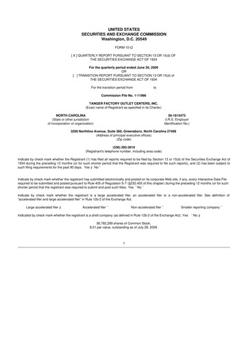 Miniature Tanger Inc.
 10-Q Rapport trimestriel  