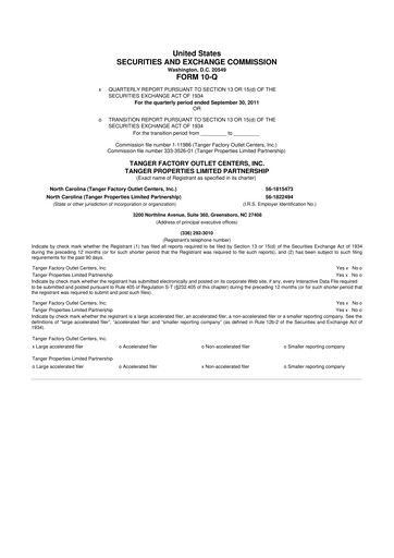 Miniature Tanger Inc.
 10-Q Rapport trimestriel 2011 