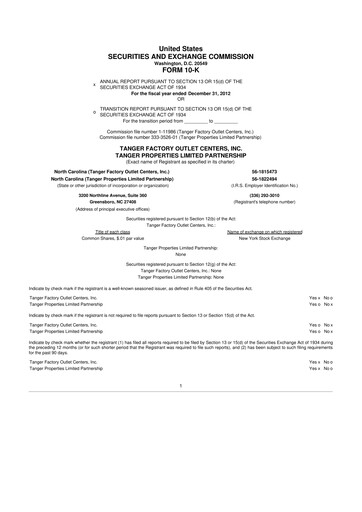 Miniature Tanger Inc.
 10-K Rapport annuel 2012