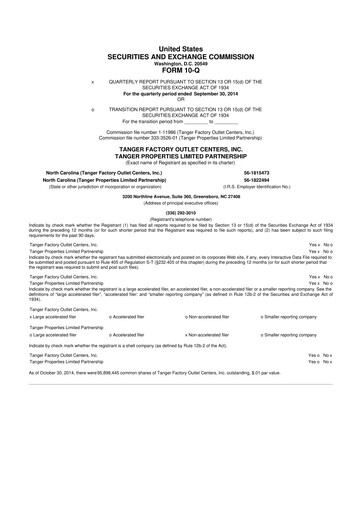 Miniature Tanger Inc.
 10-Q Rapport trimestriel 2014 