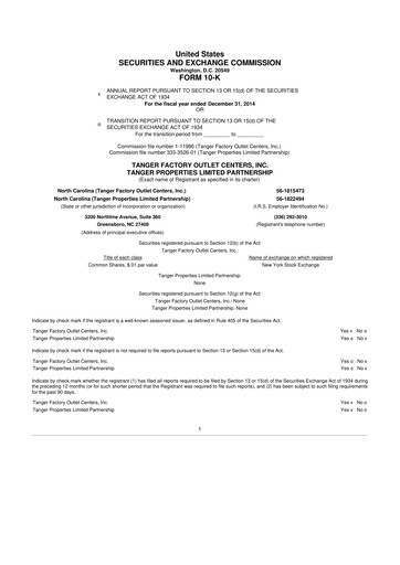 Miniature Tanger Inc.
 10-K Rapport annuel 2014