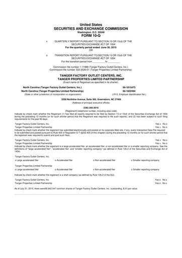 Miniature Tanger Inc.
 10-Q Rapport trimestriel 2015 