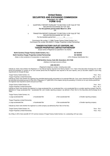 Miniature Tanger Inc.
 10-Q Rapport trimestriel 2016 