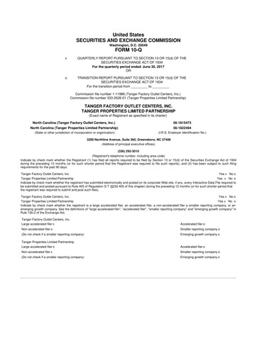 Miniature Tanger Inc.
 10-Q Rapport trimestriel 2017 