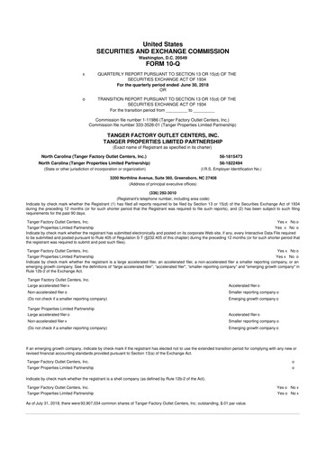 Miniature Tanger Inc.
 10-Q Rapport trimestriel 2018 