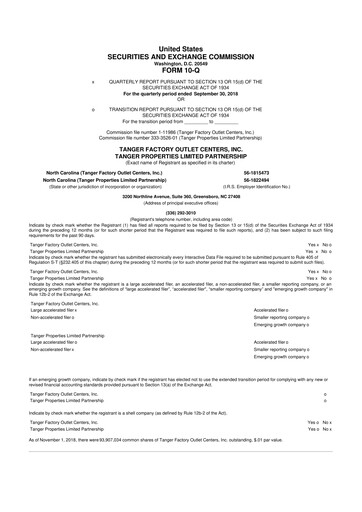 Miniature Tanger Inc.
 10-Q Rapport trimestriel 2018 