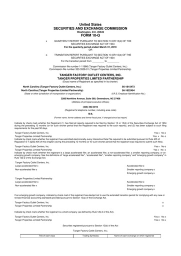 Miniature Tanger Inc.
 10-Q Rapport trimestriel 2019 