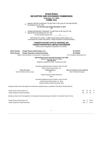 Miniature Tanger Inc.
 10-K Rapport annuel 2019