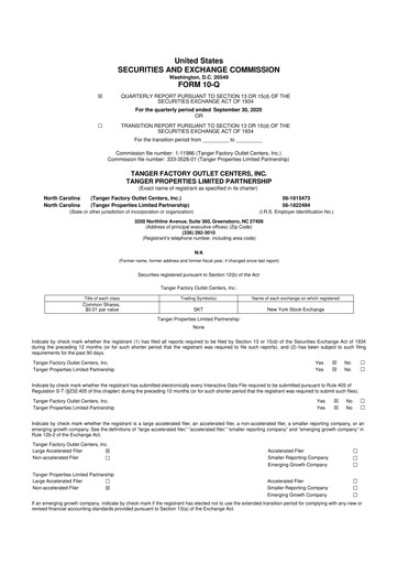 Miniature Tanger Inc.
 10-Q Rapport trimestriel 2020 