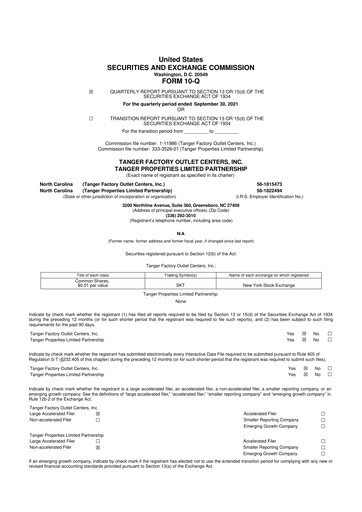 Miniature Tanger Inc.
 10-Q Rapport trimestriel 2021 