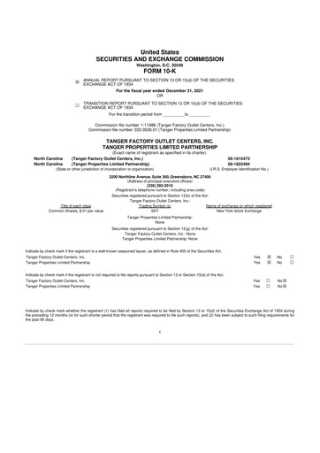 Miniature Tanger Inc.
 10-K Rapport annuel 2021