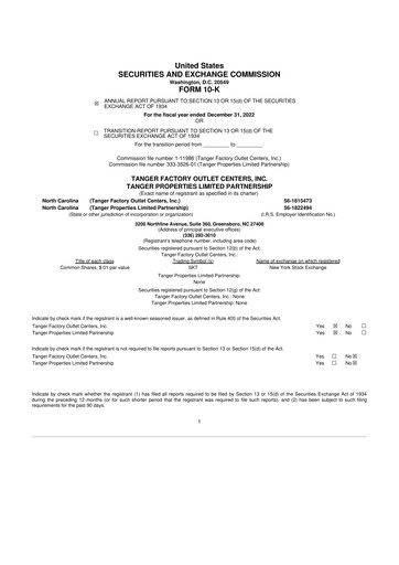 Miniature Tanger Inc.
 10-K Rapport annuel 2022