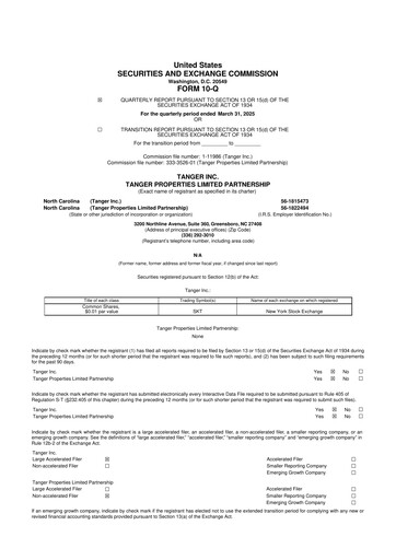 Miniature Tanger Inc.
 10-Q Rapport trimestriel 2025 