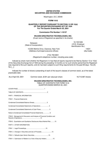 Miniature Integer Holdings
 10-Q Rapport trimestriel  