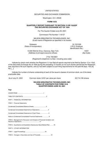 Miniature Integer Holdings
 10-Q Rapport trimestriel  