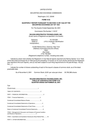 Miniature Integer Holdings
 10-Q Rapport trimestriel  