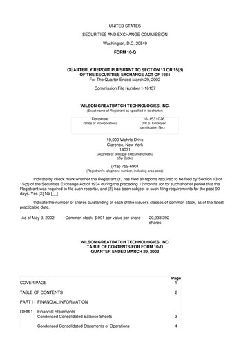 Miniature Integer Holdings
 10-Q Rapport trimestriel  
