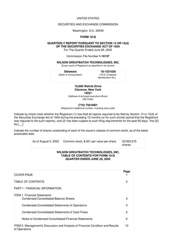 Miniature Integer Holdings
 10-Q Rapport trimestriel  