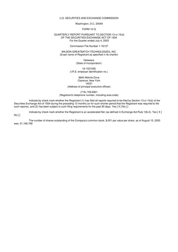 Miniature Integer Holdings
 10-Q Rapport trimestriel  