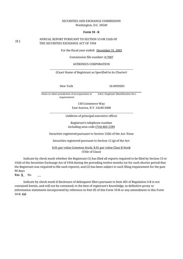 Thumbnail Astronics Corporation
 10-K Annual Report 