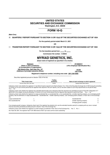 Thumbnail Myriad Genetics 10-Q Quarterly Report FY2021 